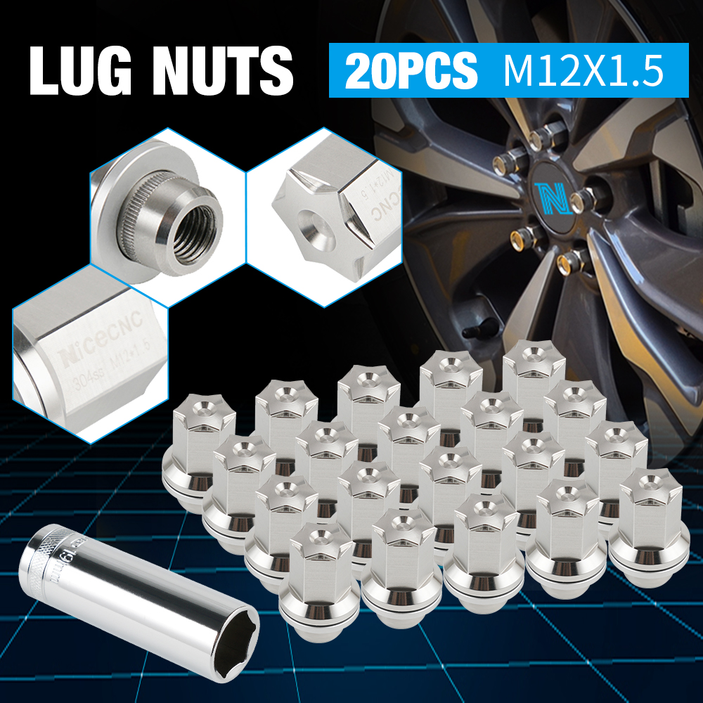 NiceCNC 20X 12x1.5 Wheel Lug Nuts Stainless for Lexus GS300 GS350 GS400