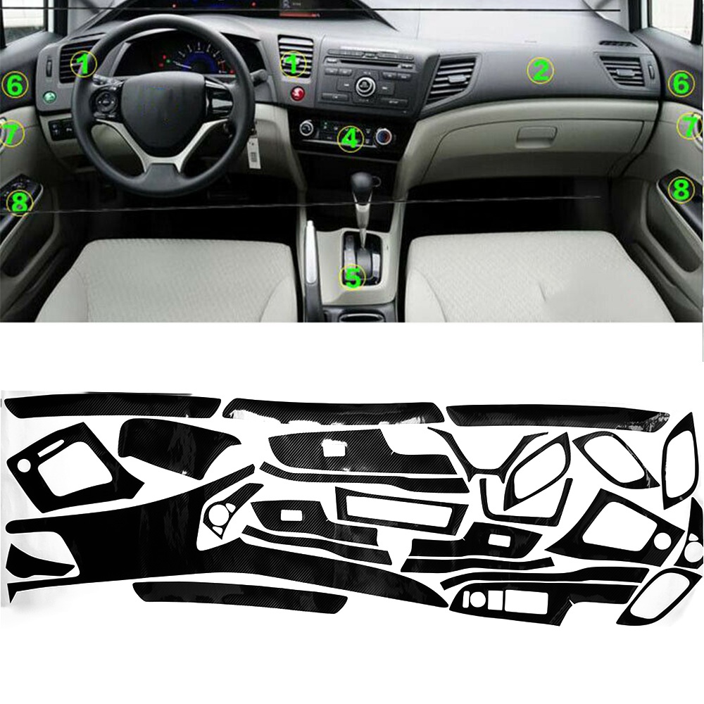 Details About For Honda Civic 2012 2014 Interior Carbon Fiber Decal Sticker Wrap Trim Dash Kit